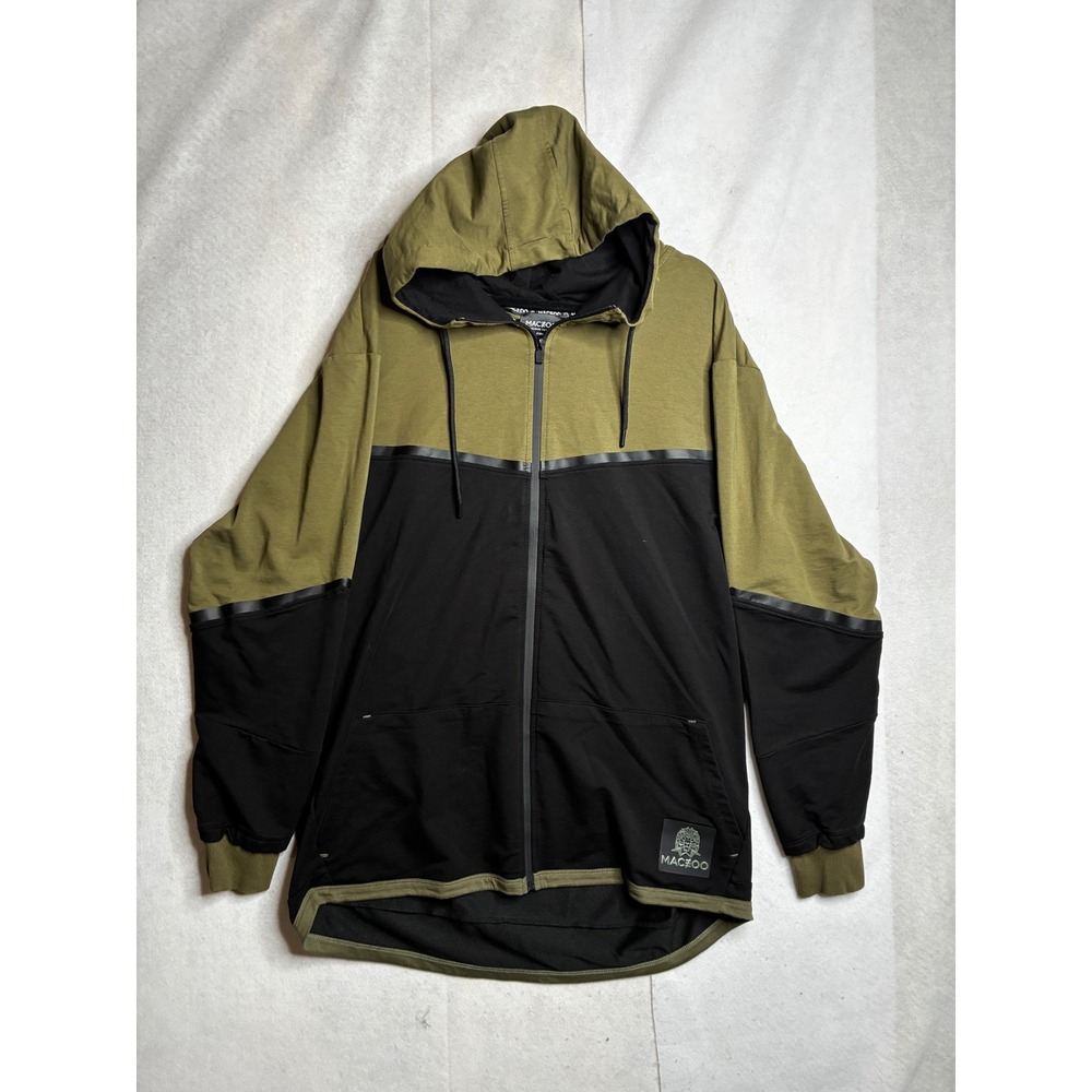 Maczoo Mens‎ 3XL Full Zip Colorblock Hoodie Olive Green Black Lion Logo Athletic
